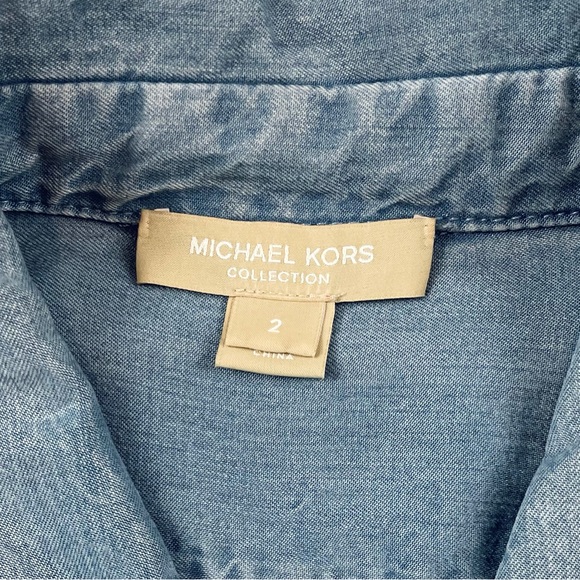 MICHAEL KORS COLLECTION • Chambray Denim Tie Waist Mini Dress - Picture 14 of 16